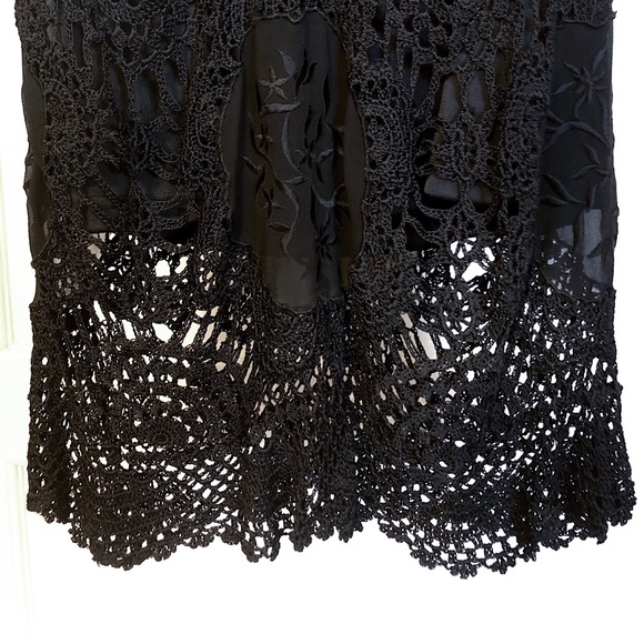 Crocheted net goth elvira noir Vtg vintage 90s romantic evening dress size Large - Picture 3 of 7